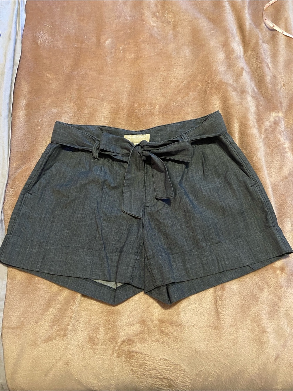 Chambray blue tie waist shorts.